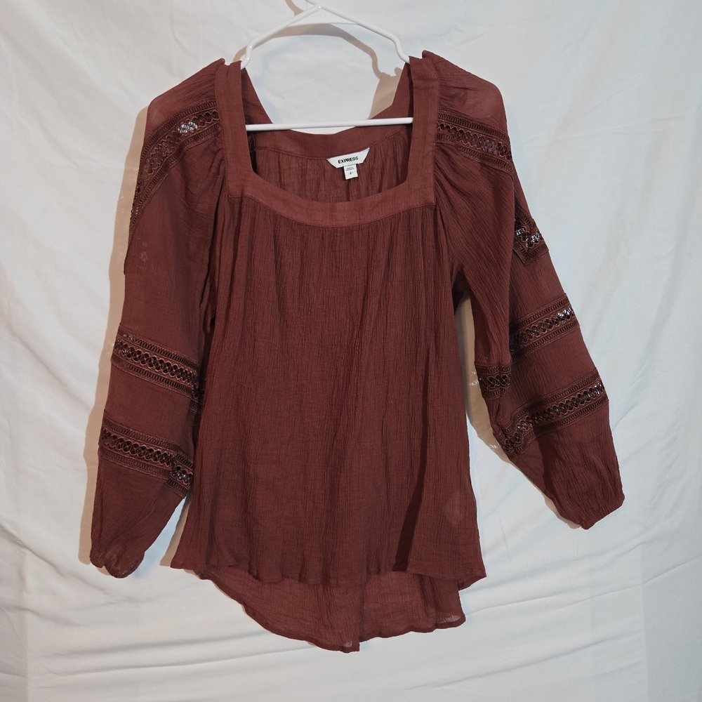 Women's Burgundy Blouse with Lace Details